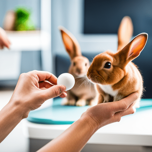 A hand holding a treat while a rabbit is being trained using clicker training for rabbits to select high-value treats.