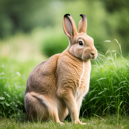 A Flemish Giant Rabbit standing in a grassy field