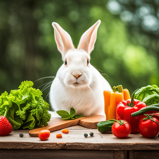 A balanced diet with fresh greens, fruits and vegetables for rabbits