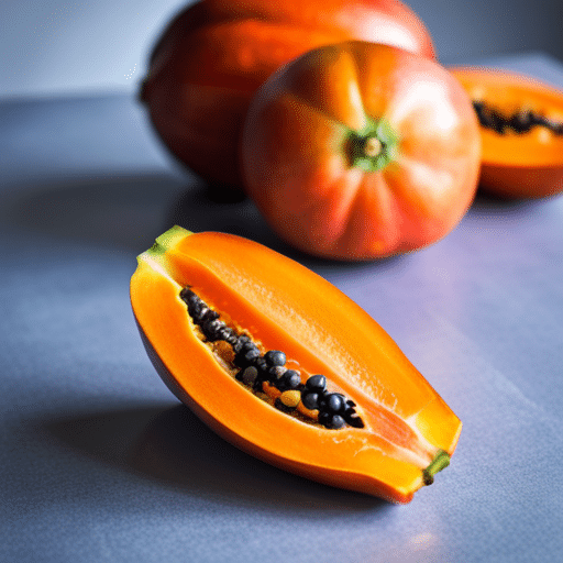 A picture of a ripe papaya, the best fruit for rabbits due to its high fiber and low sugar content.