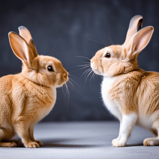 Two rabbits facing each other, appearing to be in a fight as they establish dominance and determine the do rabbits fight behavior.
