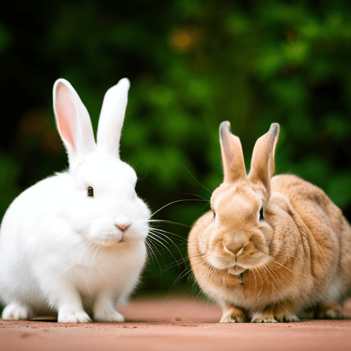 Two rabbits in a neutral space, being re-introduced after a fight