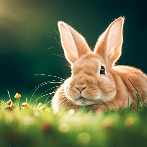 An image of a cute rabbit with closed eyes, making rabbits sounds while purring contentedly.