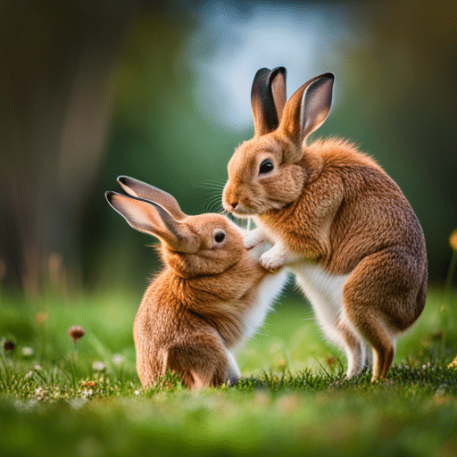 Two rabbits fighting, pulling each other's fur