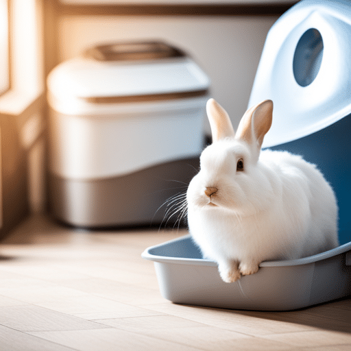 A rabbit using a litter box in a comfortable environment