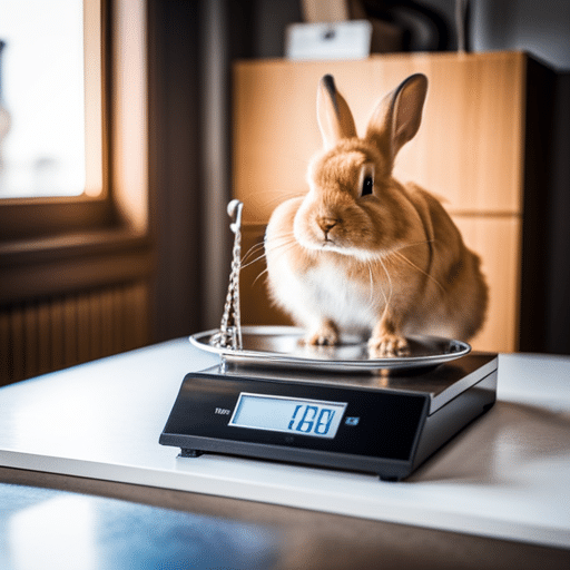 A rabbit being weighed on a scale