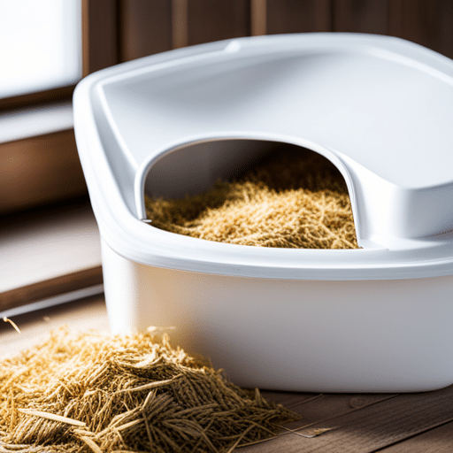 A litter box with fresh hay and clean litter