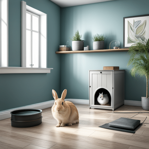 A comfortable space for a rabbit with a litter box in the corner