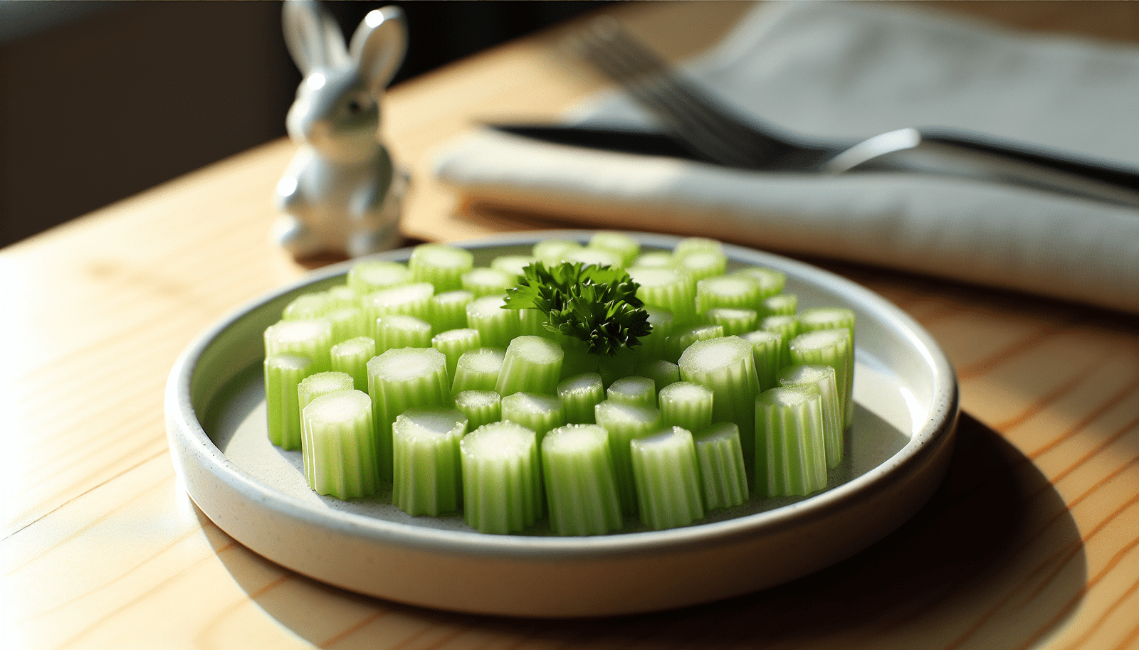 Small pieces of celery arranged on a plate