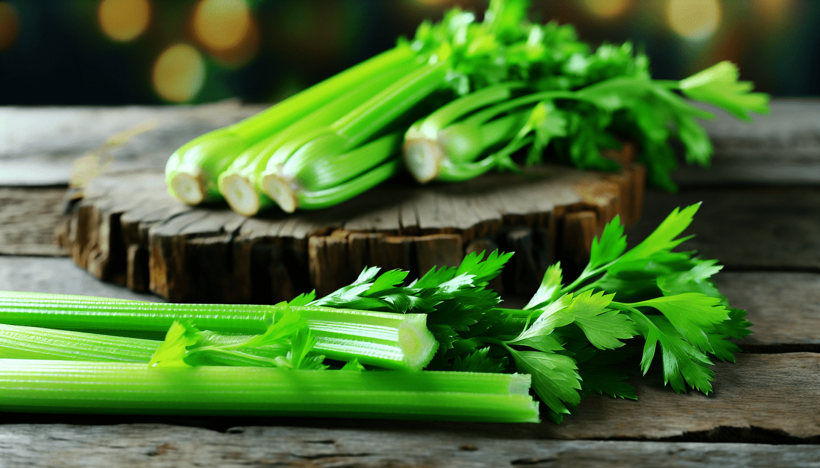 Fresh celery leaves and stalks