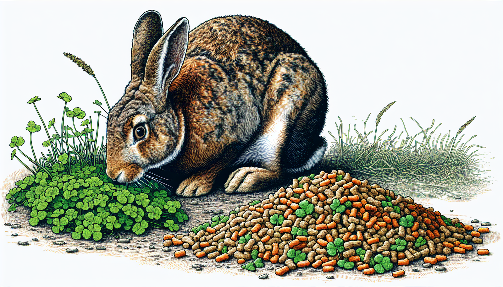 Illustration of a wild rabbit avoiding human-provided food