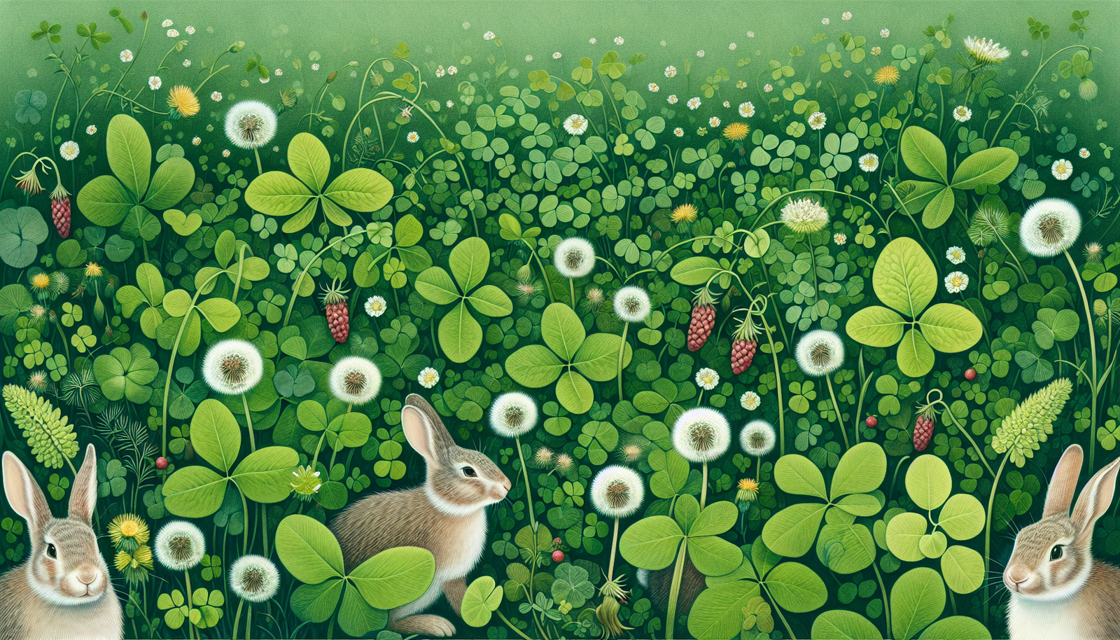 Illustration of a garden with rabbit-friendly vegetation
