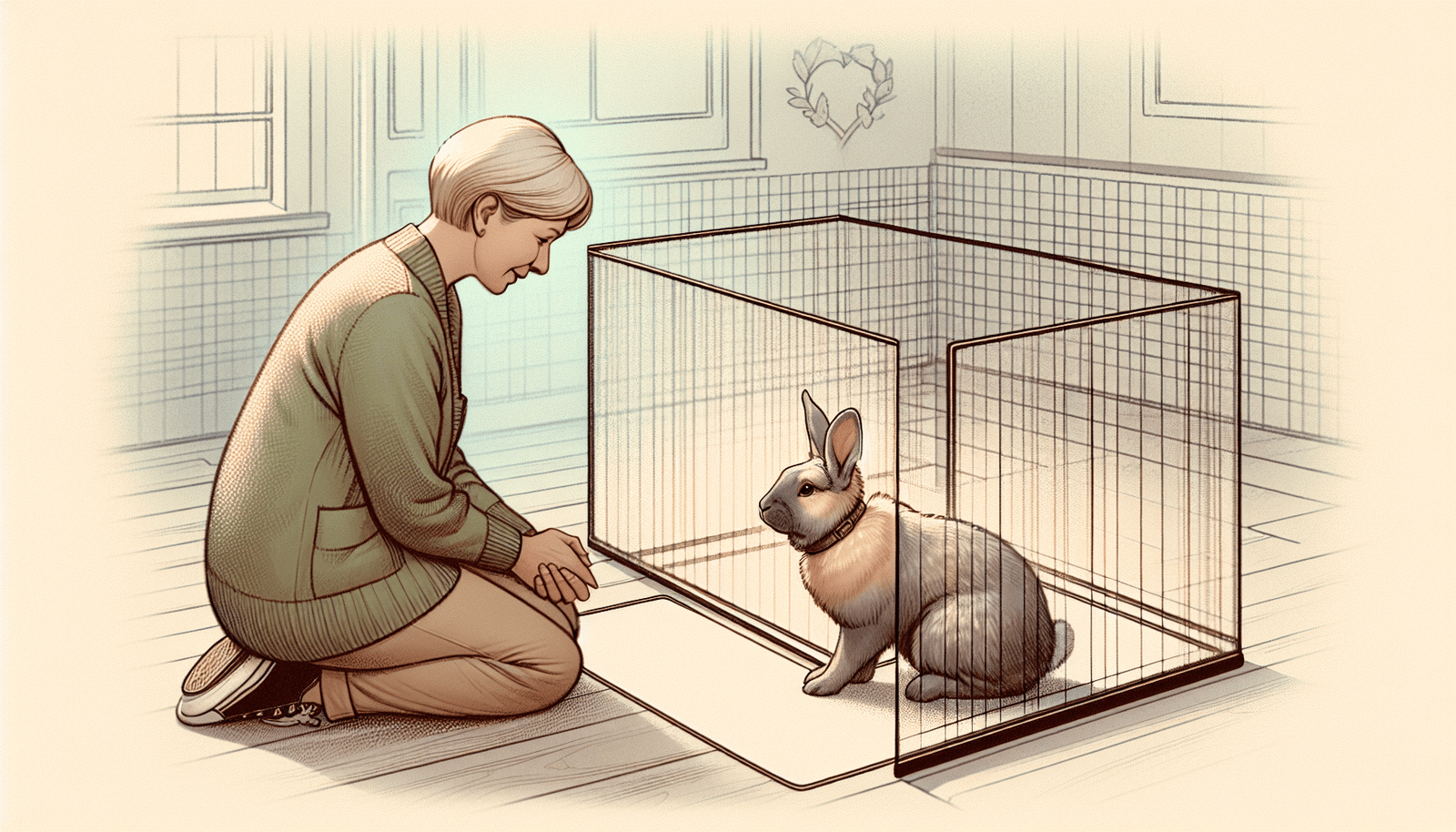 Illustration of a structured introduction between a dog and a rabbit