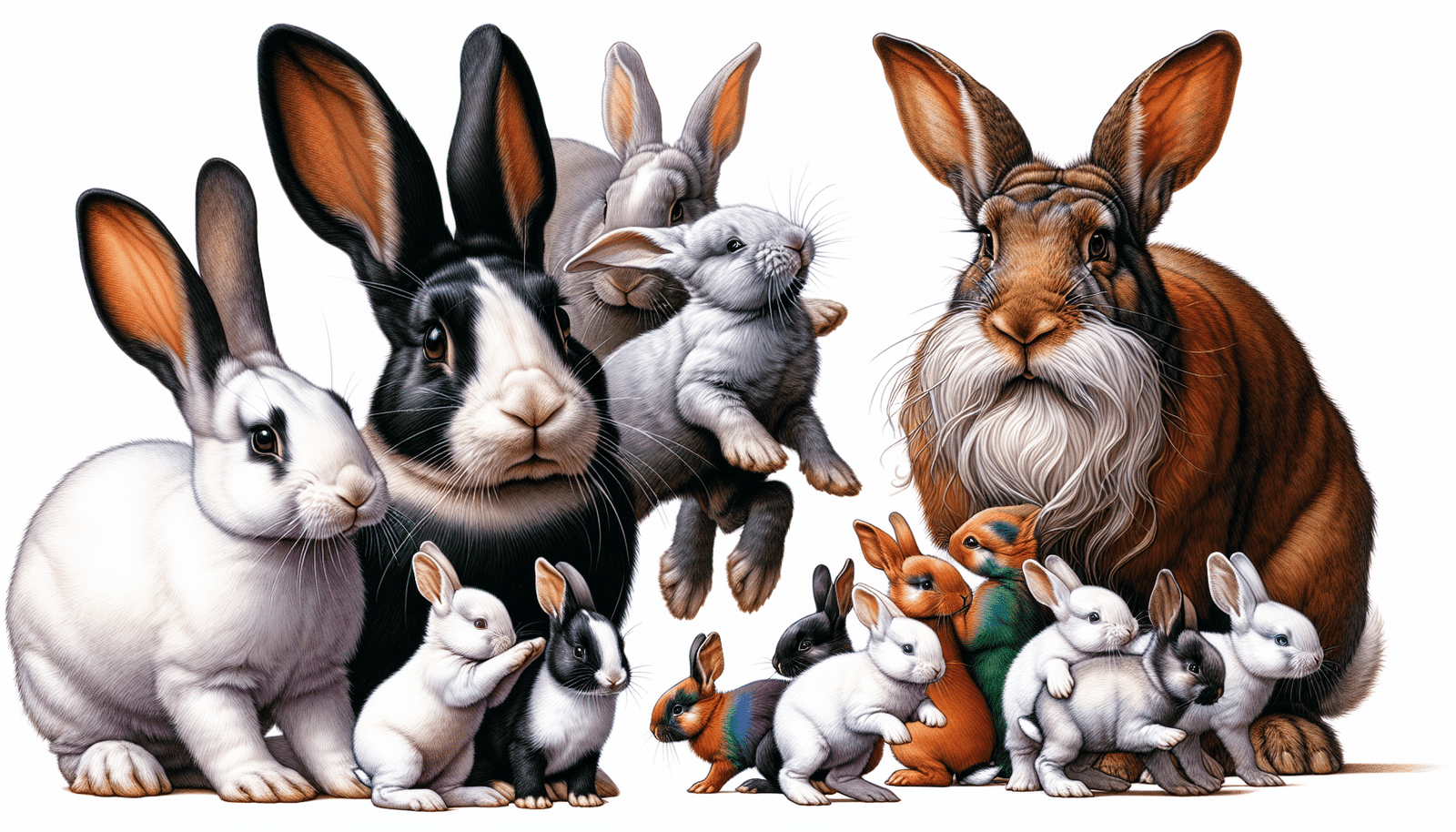Illustration of a group of happy rabbits