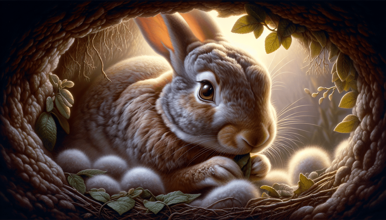 Artistic representation of a female rabbit's nesting habits