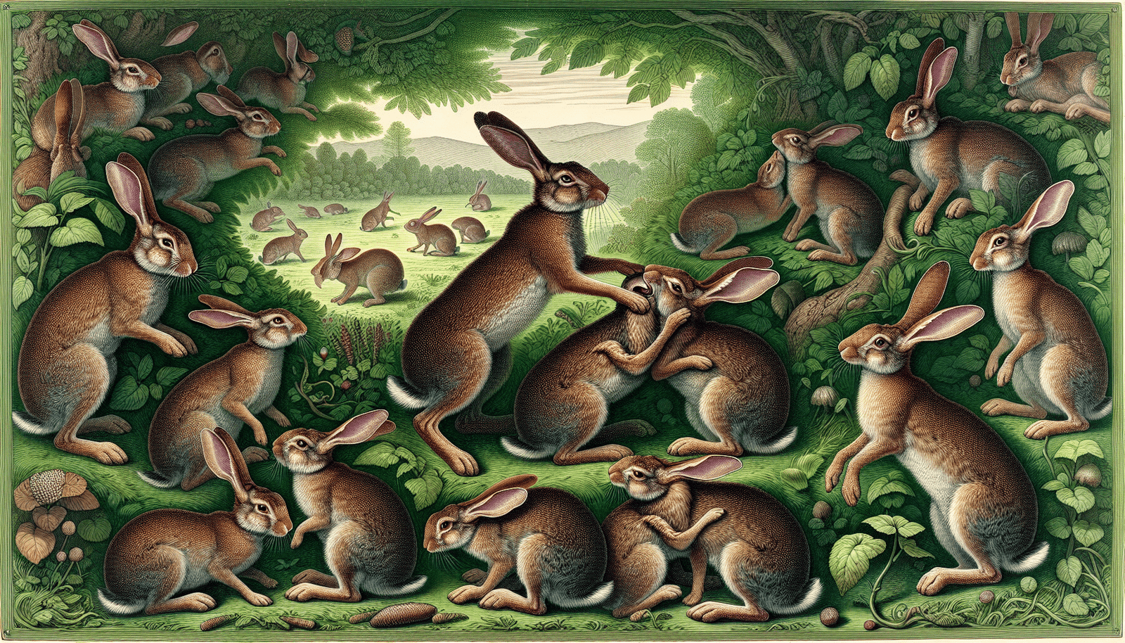 Illustration of rabbits communicating in a social group