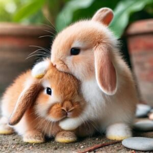 A cute bunny showing affection