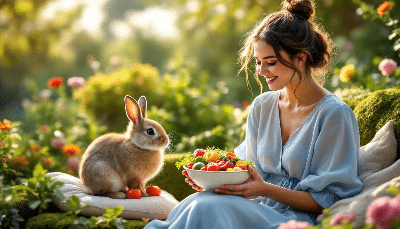 A caring owner preparing food for their emotional support bunny.