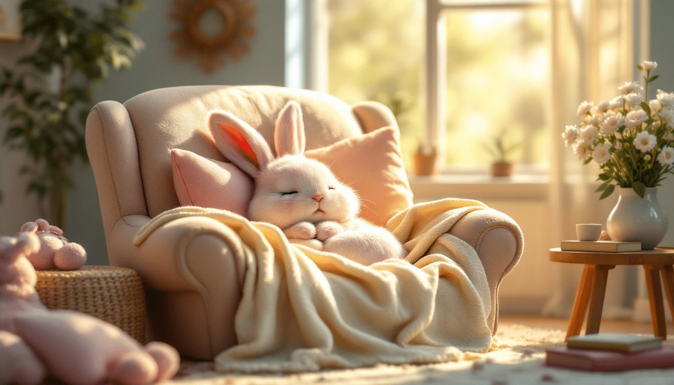 A bunny comfortably resting in a home setting, symbolizing legal protections for emotional support animals.