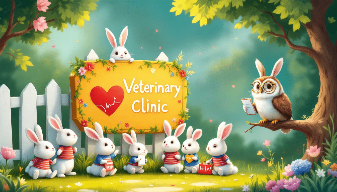 An emergency veterinary clinic sign indicating urgent care for rabbits.