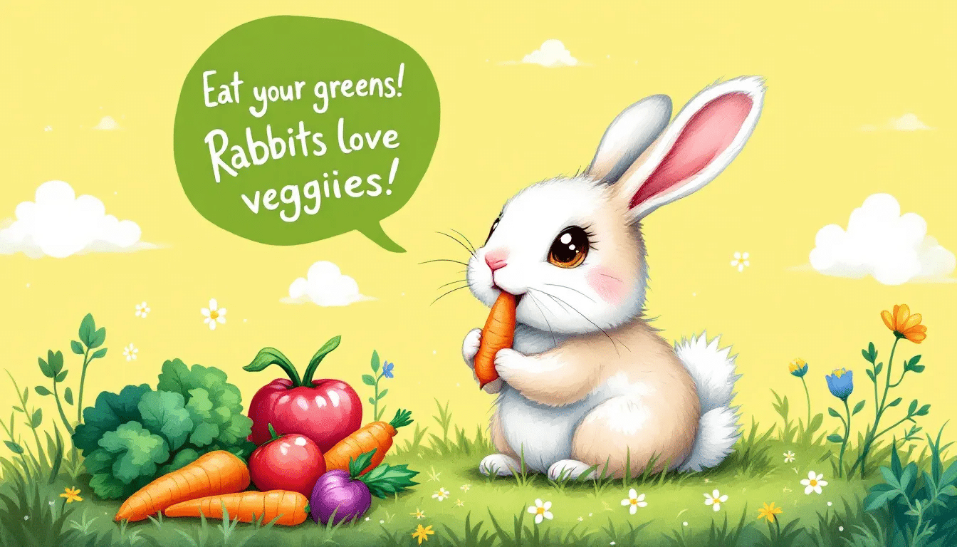 A rabbit enjoying a meal consisting of hay and fresh vegetables, showcasing how often should rabbits eat.