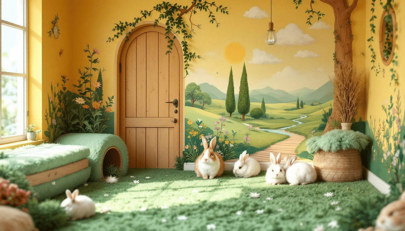 A cozy indoor space designed for domestic rabbits, ensuring safety and comfort.