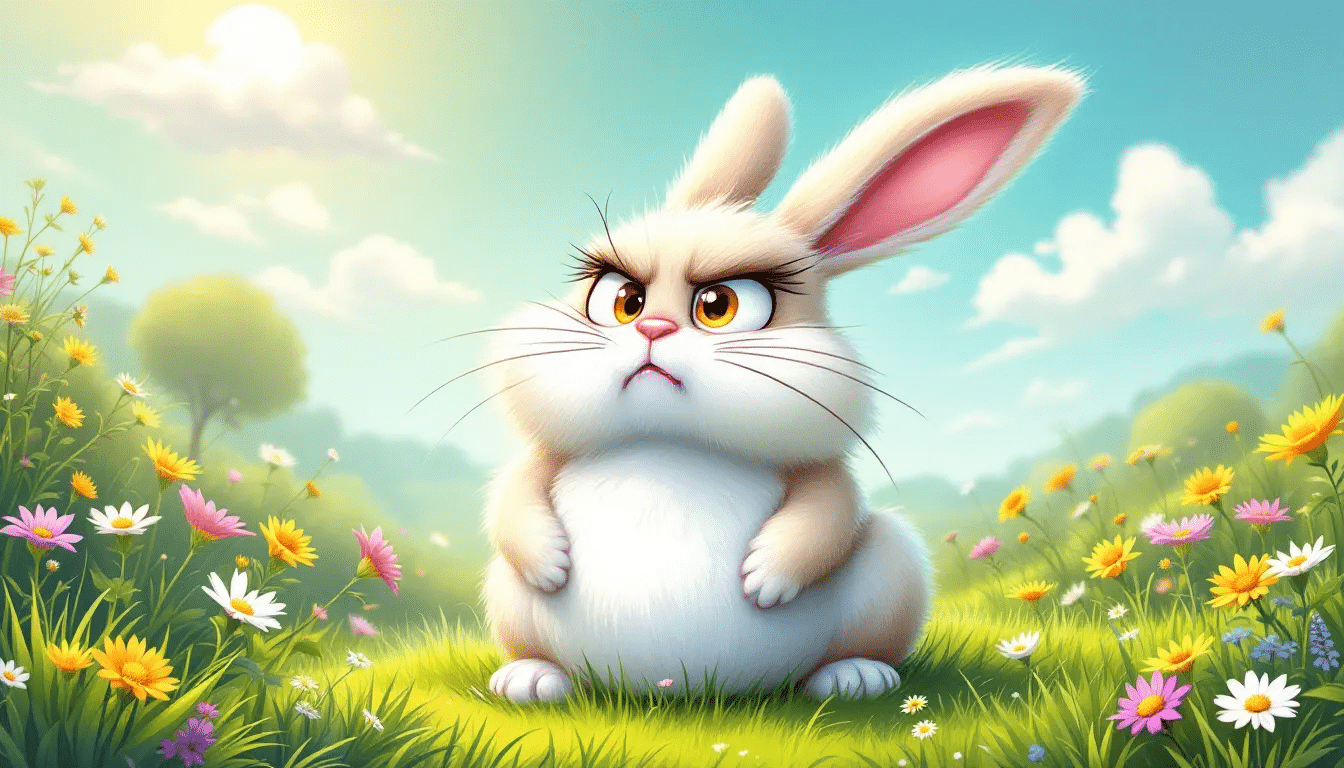 A close-up of a rabbit making a grunting noise.