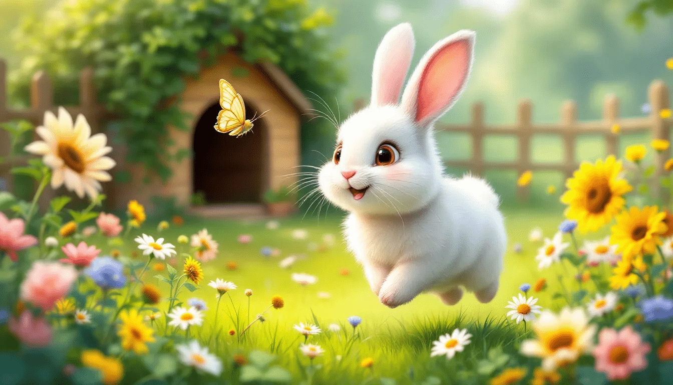 A happy bunny playing outside its cage, showcasing the importance of exercise for pet rabbits.