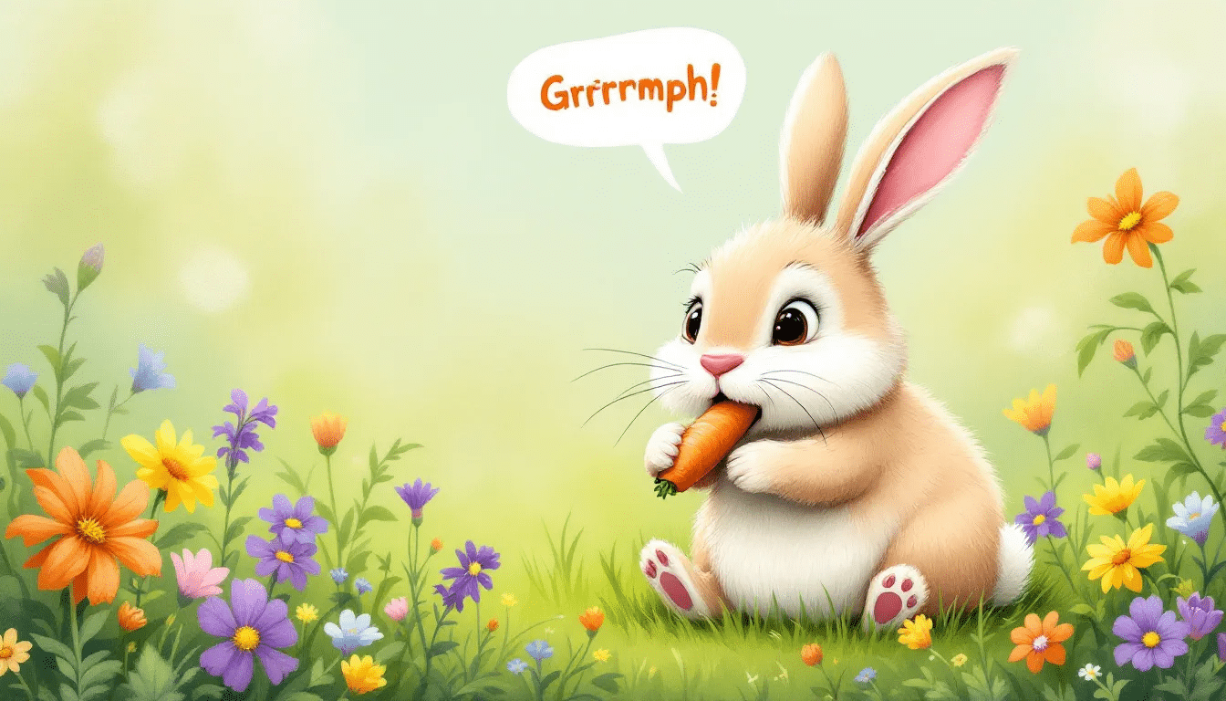 A rabbit eating its food with a grunting noise.