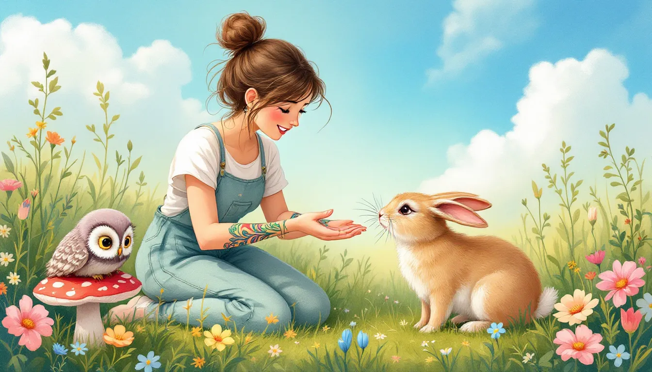 Handling a nervous rabbit with care.