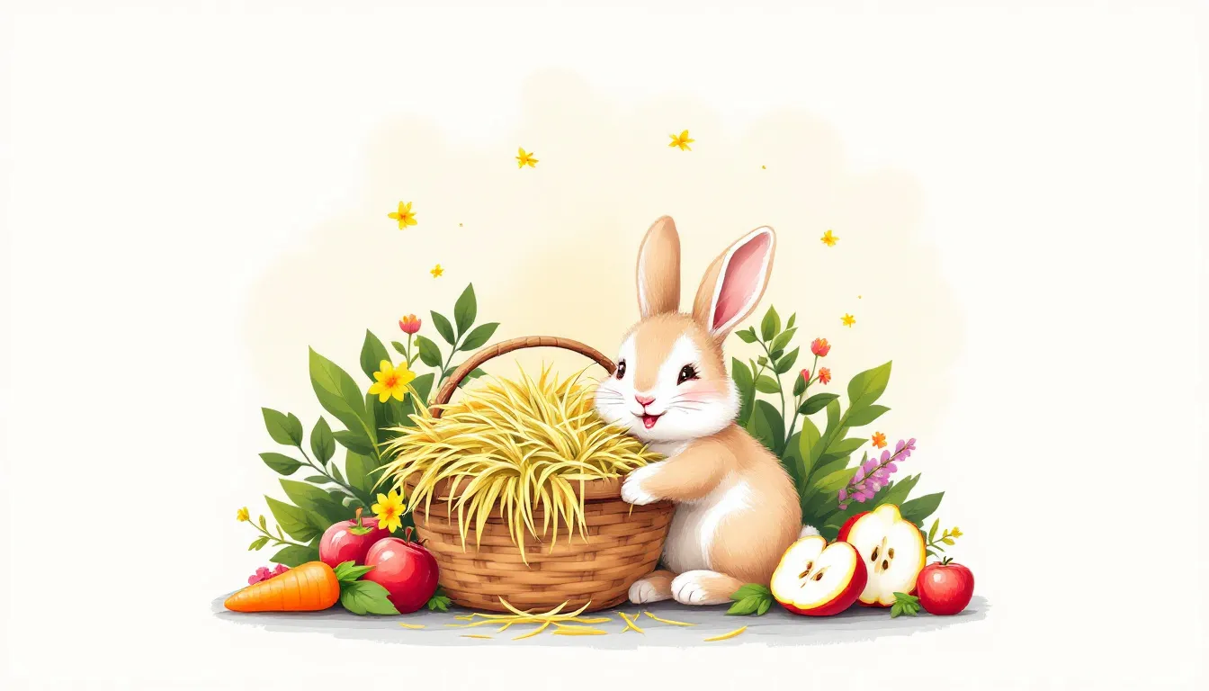A rabbit happily munching on fresh timothy hay, highlighting its importance in a rabbit's diet.