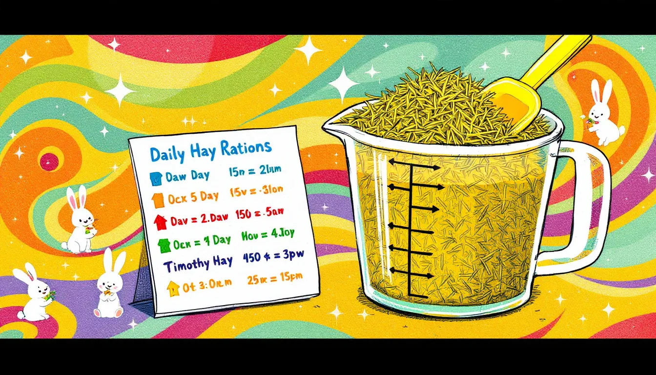 A measuring cup filled with timothy hay, illustrating the recommended daily amount for rabbits.