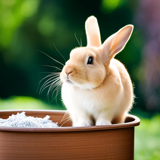 A step-by-step guide on how to litter train your rabbit, with an image of a rabbit using a litter box.