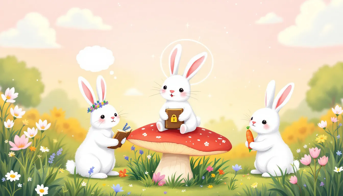 A collection of fun facts about white rabbits, illustrated creatively.