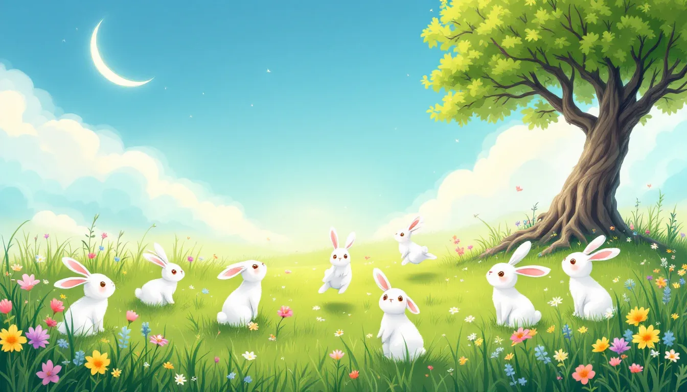 A serene illustration depicting the spiritual significance of white rabbits.